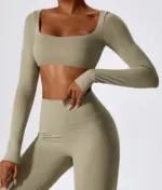 Leila dark beige long sleeve top - Image 7