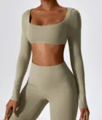 Leila dark beige long sleeve top - Image 9