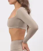 Leila dark beige long sleeve top - Image 4