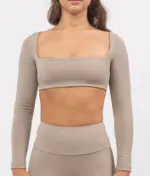 Leila dark beige long sleeve top - Image 2