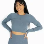 Aurora blue fitness top with long sleeves