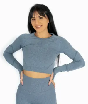 Aurora blue fitness top with long sleeves