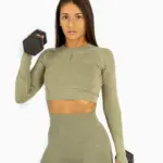 Aurora navy green fitness top with long sleeves