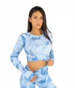 Fiona blue fitness top with long sleeves