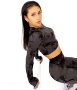 Fiona gray & black fitness top with long sleeves - Image 4