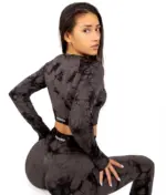 Fiona gray & black fitness top with long sleeves - Image 2