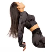 Fiona gray & black fitness top with long sleeves - Image 3