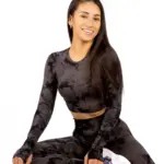 Fiona gray & black fitness top with long sleeves