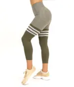 Stripy navy green push up leggings - Image 3